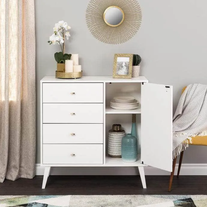 Milo Mid-Century 4 Drawer Chest with Door - Available in 4 Colours