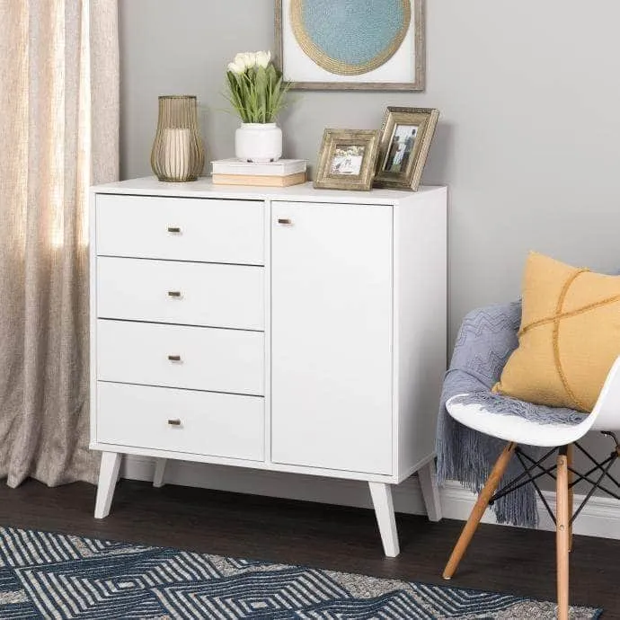 Milo Mid-Century 4 Drawer Chest with Door - Available in 4 Colours