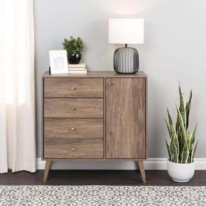Milo Mid-Century 4 Drawer Chest with Door - Available in 4 Colours