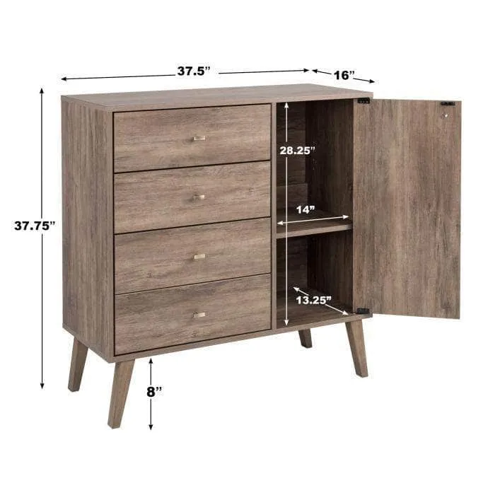 Milo Mid-Century 4 Drawer Chest with Door - Available in 4 Colours