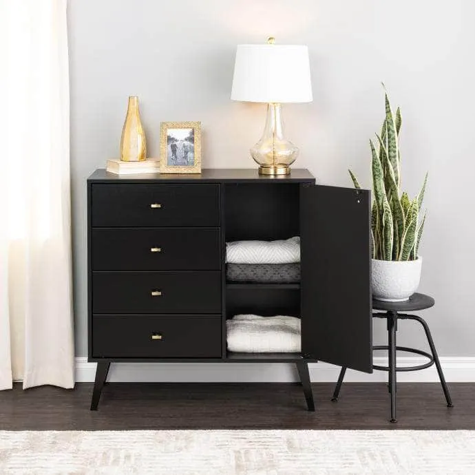 Milo Mid-Century 4 Drawer Chest with Door - Available in 4 Colours