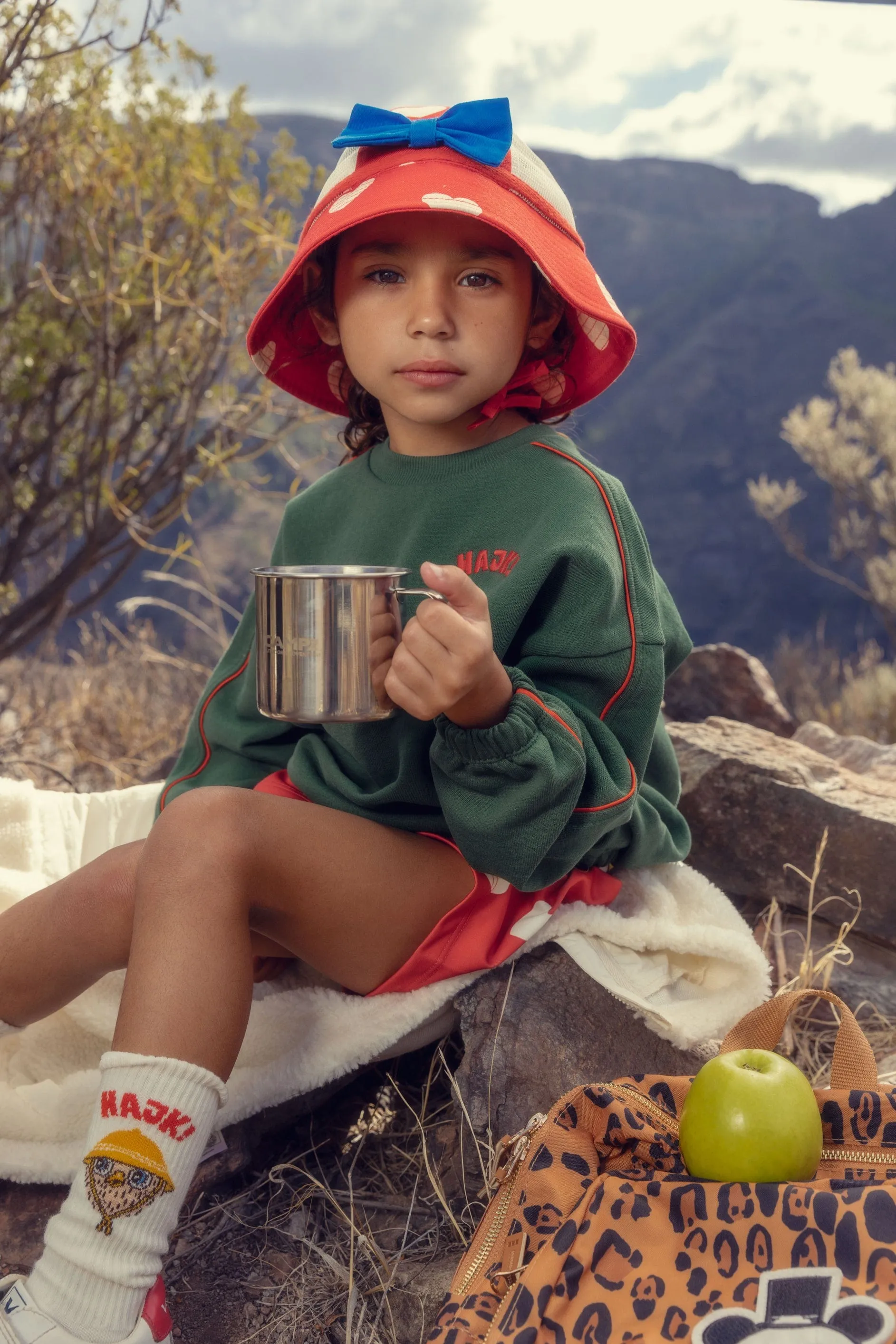 Mini Rodini Girls Hearts Sun Hat in Red