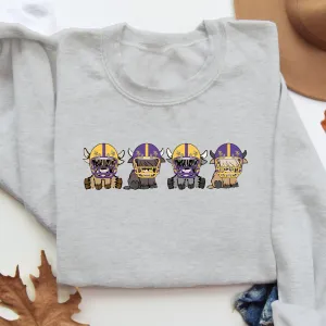 Minnesota Vikings Highland Cow Football Team Football Lovers Gift Unisex Crewneck Hoodie Sweatshirt