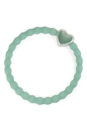 Mint Enamel Silver Heart Elastic Hairband