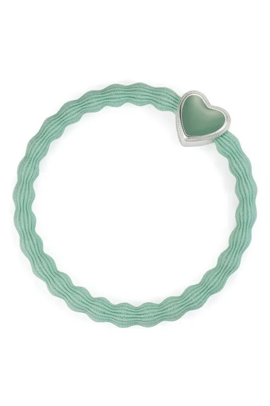 Mint Enamel Silver Heart Elastic Hairband