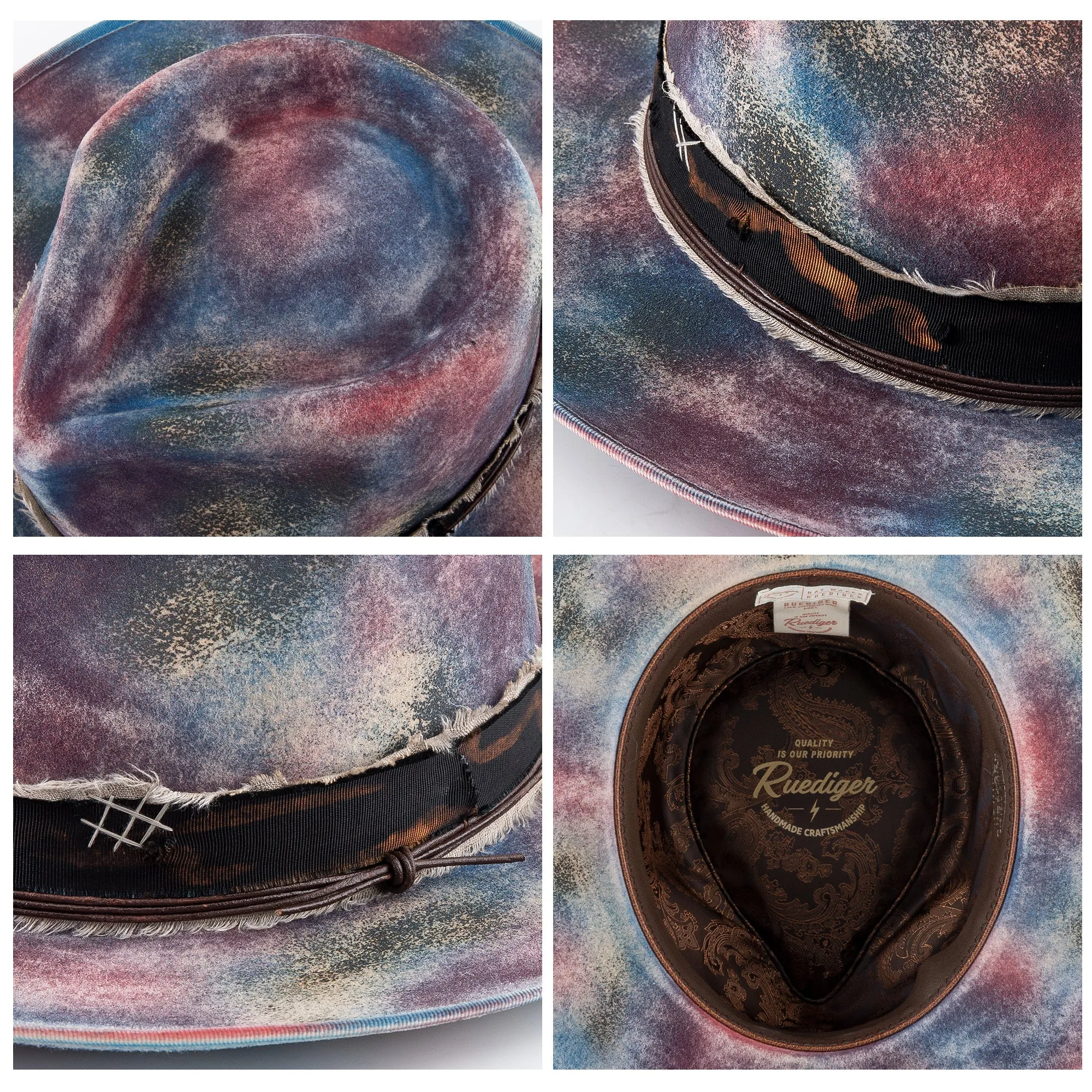 Mirage - Multicolor Distressed Old Fashion Stiff Fedora Hat