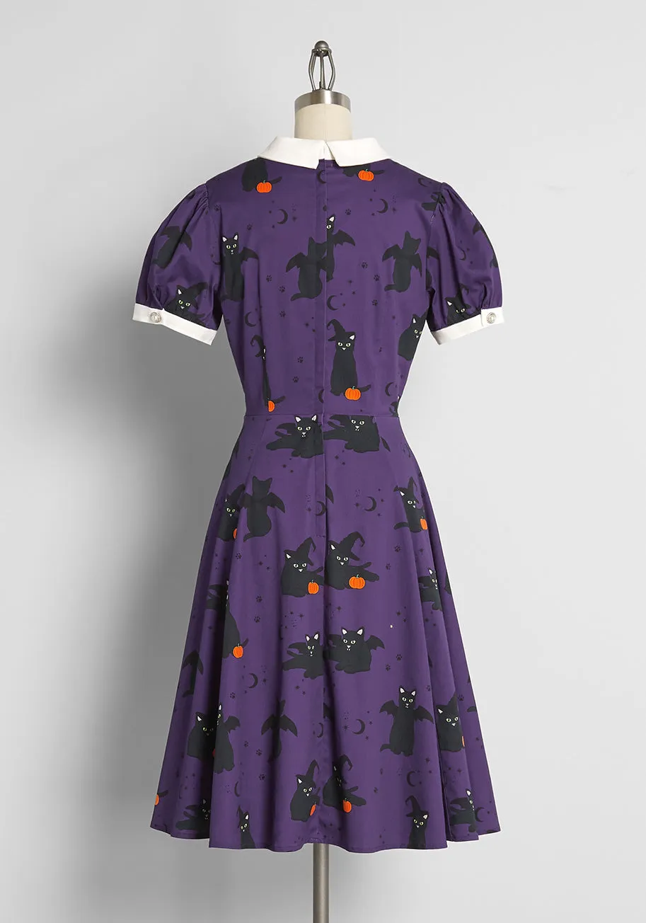 ModCloth x Collectif Black Cat Celebration Swing Dress