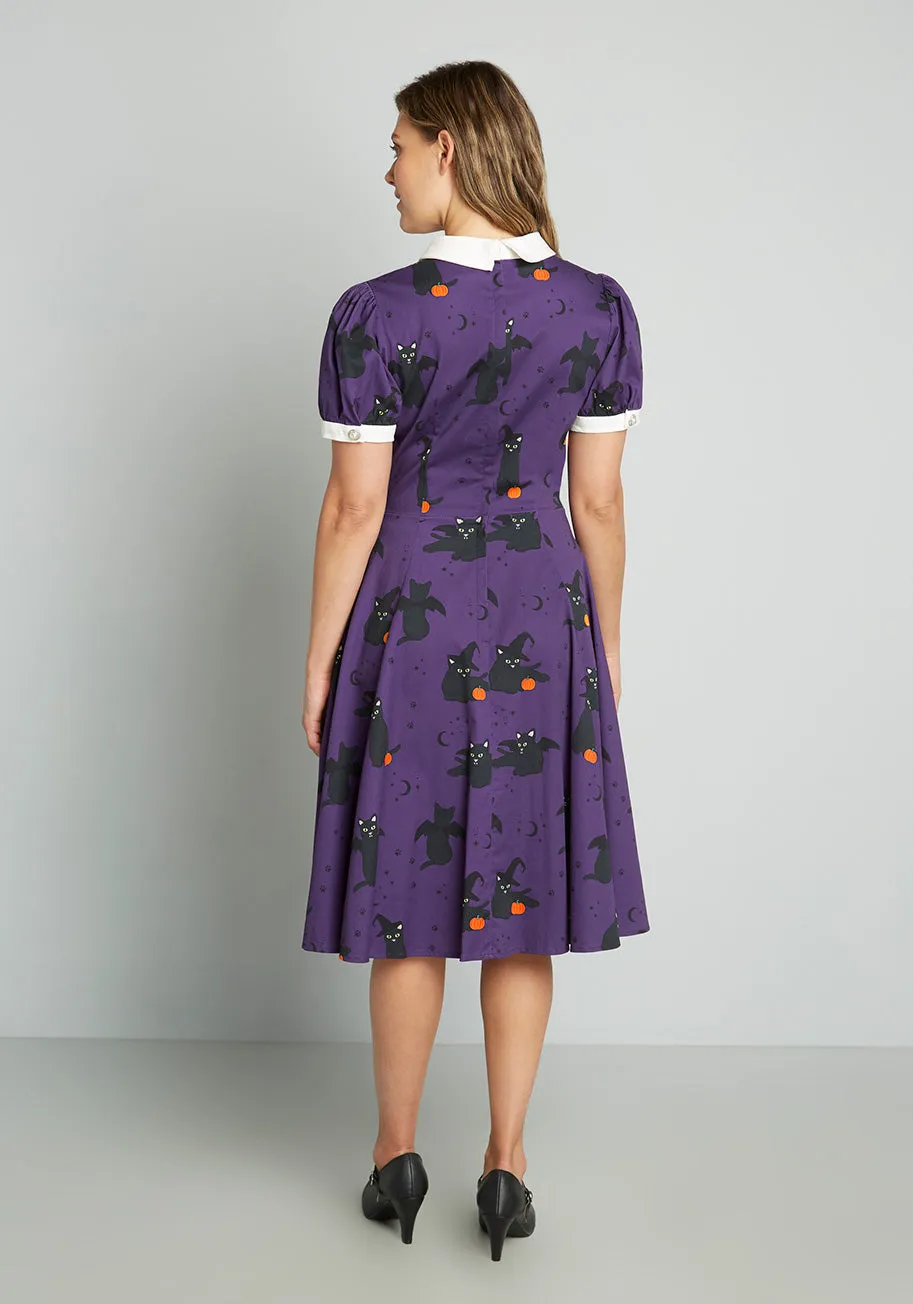 ModCloth x Collectif Black Cat Celebration Swing Dress