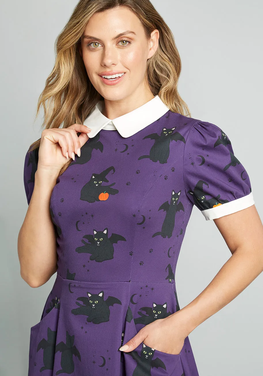ModCloth x Collectif Black Cat Celebration Swing Dress