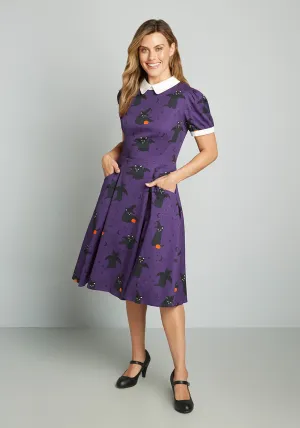 ModCloth x Collectif Black Cat Celebration Swing Dress