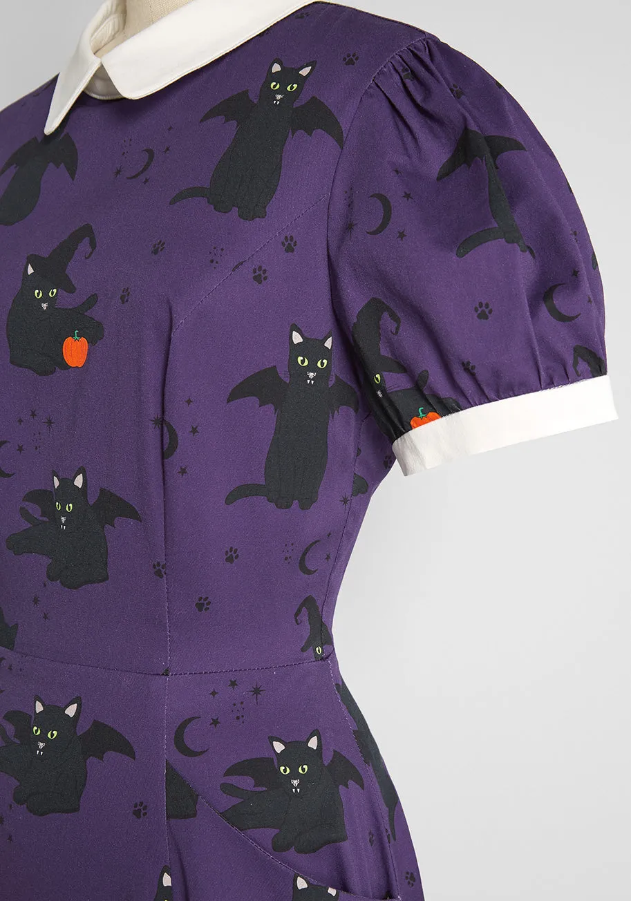 ModCloth x Collectif Black Cat Celebration Swing Dress