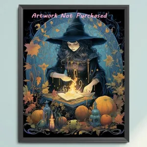 Mystic Witch with Spell Book of Shadows Fantasy Art Print DIY Cottage Core Make Your Own Poster Cards Home Decor Instant Download