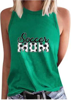 Mzkdieey Women's Soccer Mom Tank Tops Mama Shirts Game Day Tee Top Crewneck Sleeveless Summer Casual T-Shirts Blouses
