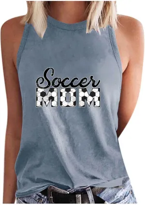 Mzkdieey Women's Soccer Mom Tank Tops Mama Shirts Game Day Tee Top Crewneck Sleeveless Summer Casual T-Shirts Blouses