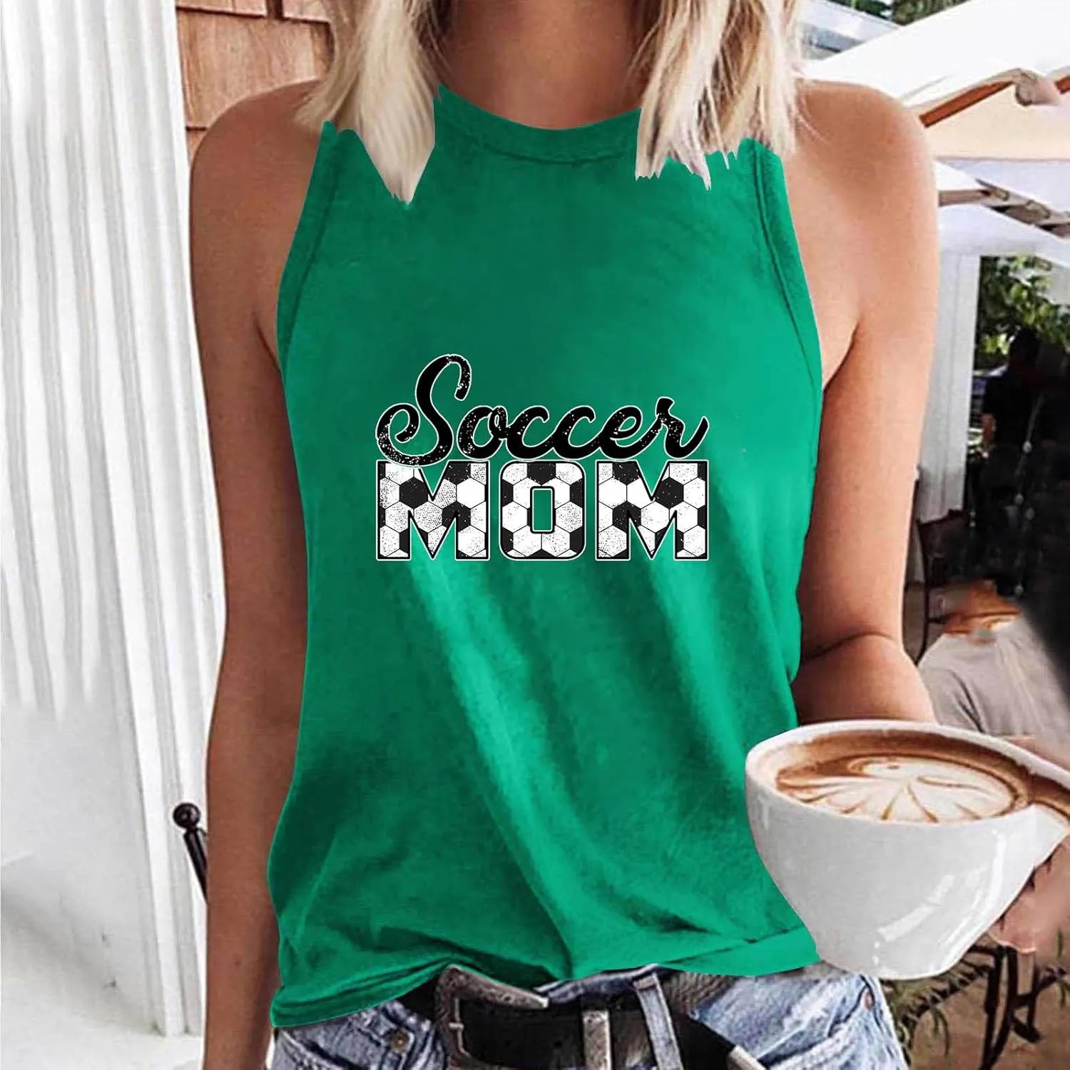 Mzkdieey Women's Soccer Mom Tank Tops Mama Shirts Game Day Tee Top Crewneck Sleeveless Summer Casual T-Shirts Blouses