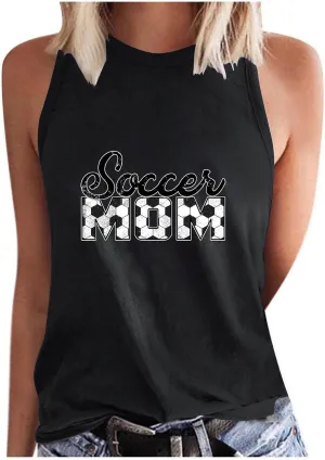 Mzkdieey Women's Soccer Mom Tank Tops Mama Shirts Game Day Tee Top Crewneck Sleeveless Summer Casual T-Shirts Blouses