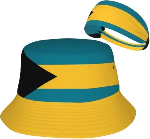 National Flag Bucket Hats with Headband Set Mens Womens - Cute Flag Summer Sun Hats Fisherman Hat Packable for Outdoor