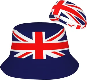 National Flag Bucket Hats with Headband Set Mens Womens - Cute Flag Summer Sun Hats Fisherman Hat Packable for Outdoor