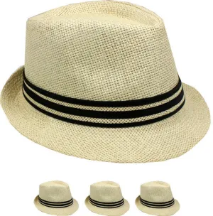 natural color fedora hat with black band Case of 72