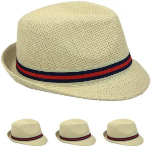 natural color fedora hat with two color band Case of 72