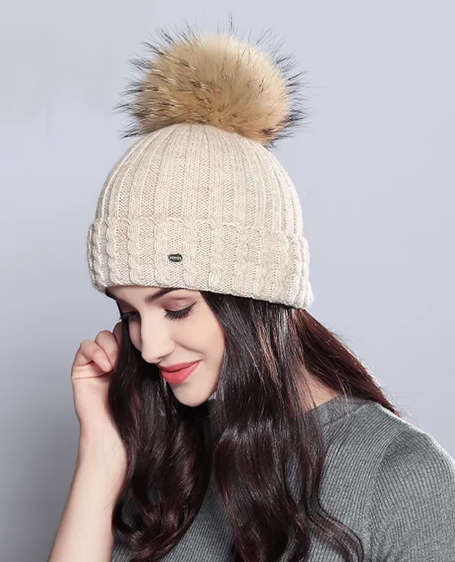 Natural Raccoon Fur Beanie