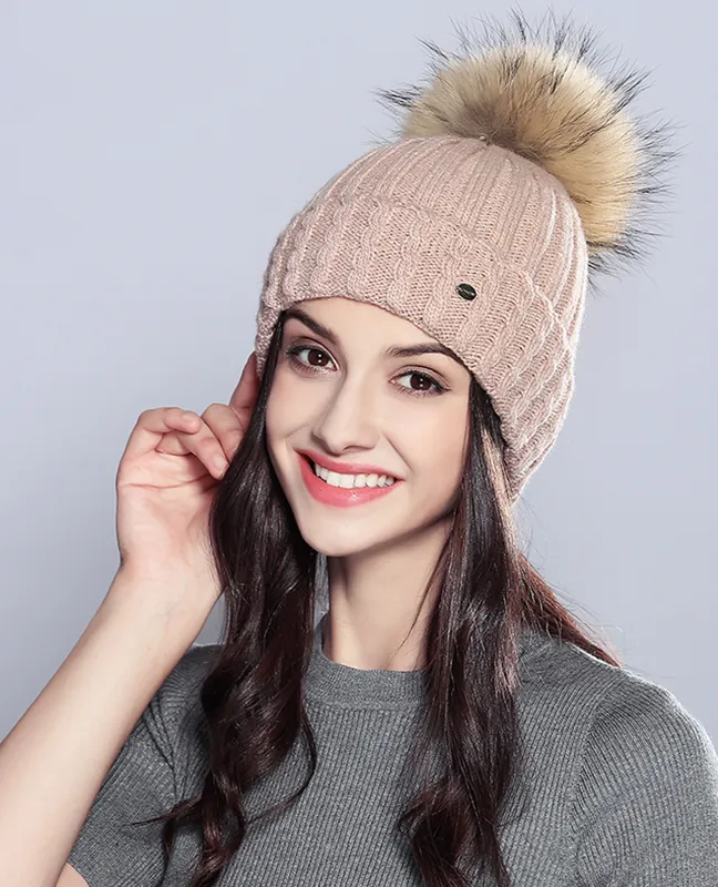 Natural Raccoon Fur Beanie