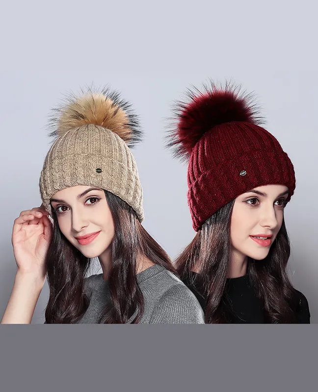Natural Raccoon Fur Beanie