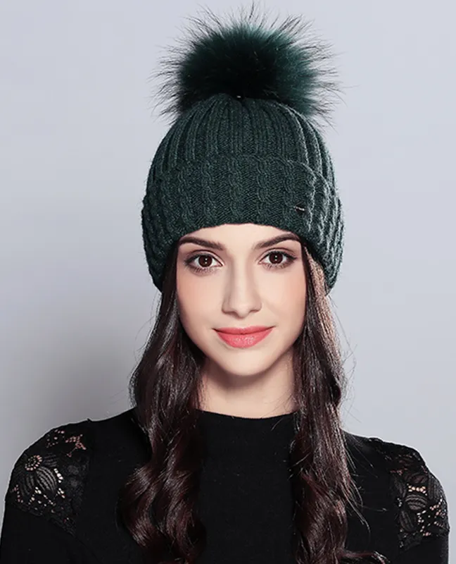 Natural Raccoon Fur Beanie