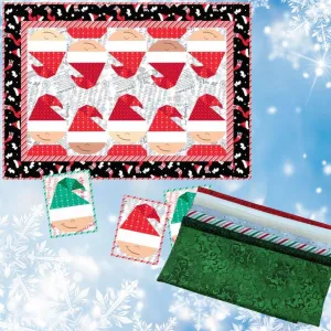 Naughty Elves Runner With Green Hats   1 Mug Rug Kit