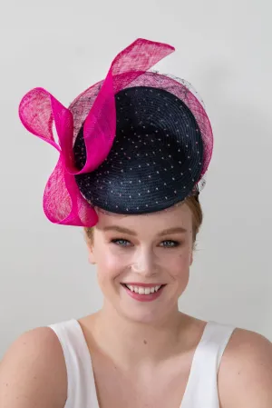 Navy and Hot Pink Raised Beret with Bow