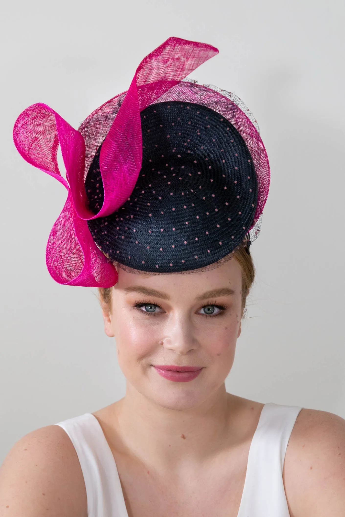 Navy and Hot Pink Raised Beret with Bow