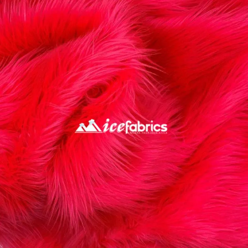 Neon Pink Shaggy Mohair Long Pile Faux Fur Fabric By The Yard