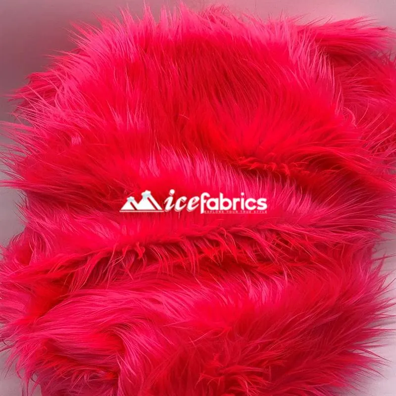 Neon Pink Shaggy Mohair Long Pile Faux Fur Fabric By The Yard