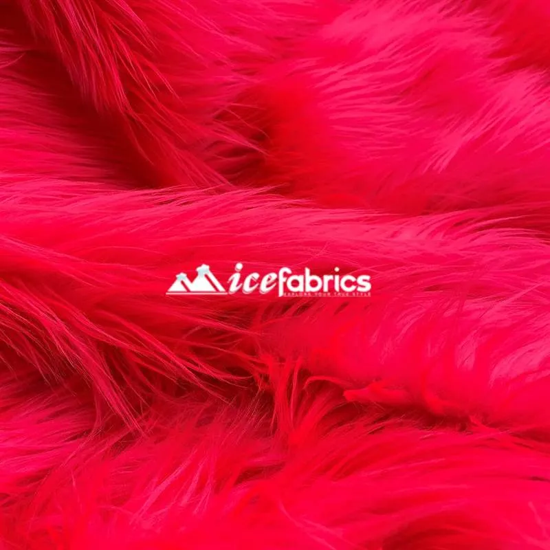 Neon Pink Shaggy Mohair Long Pile Faux Fur Fabric By The Yard