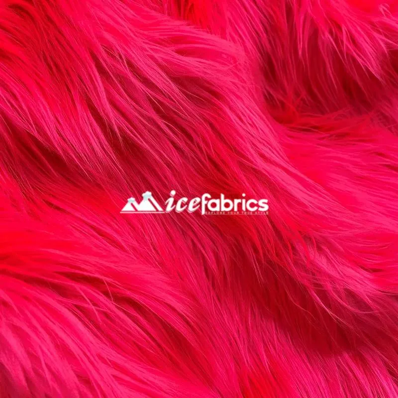 Neon Pink Shaggy Mohair Long Pile Faux Fur Fabric By The Yard