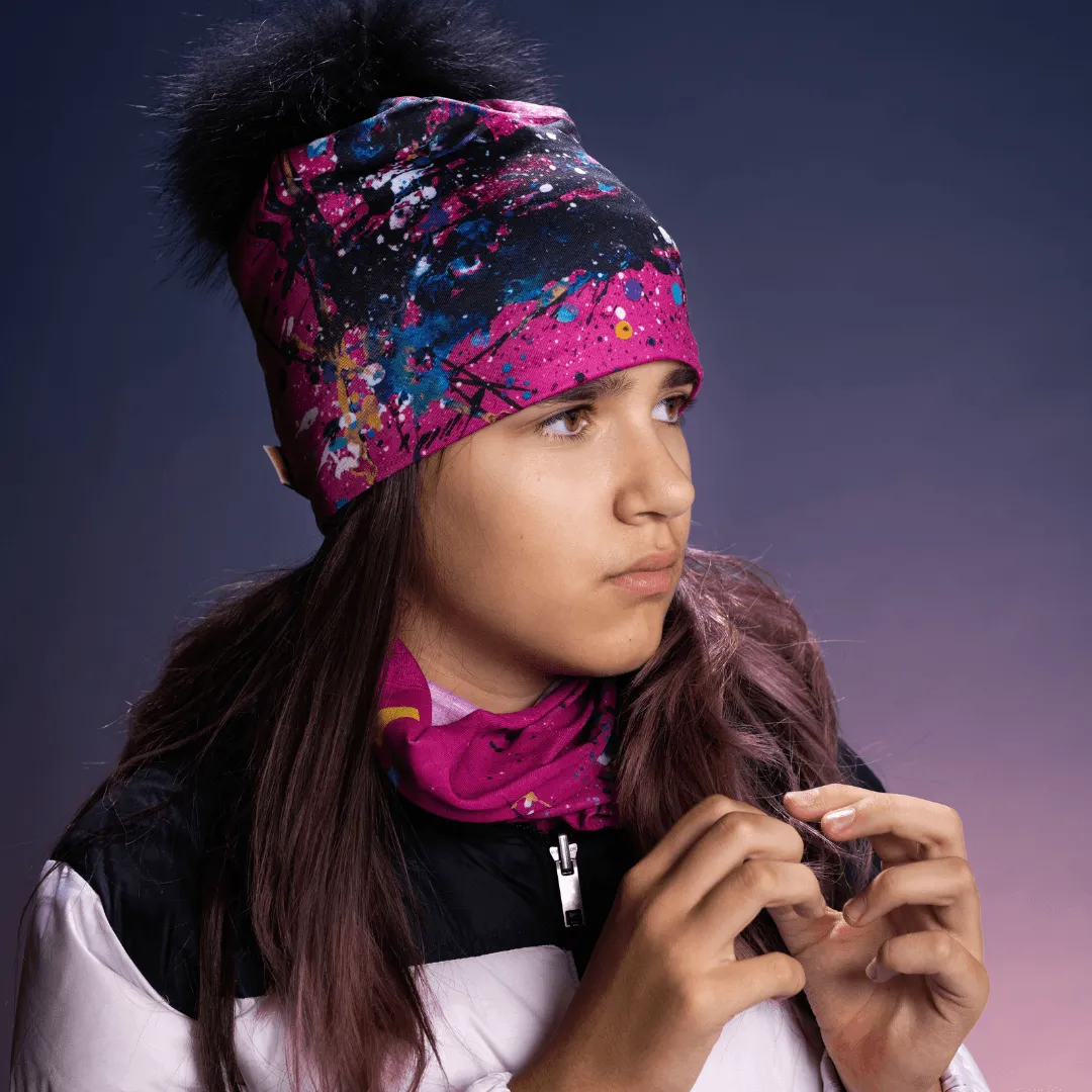 Nest Beanie with Black Removable Pompom for Women
