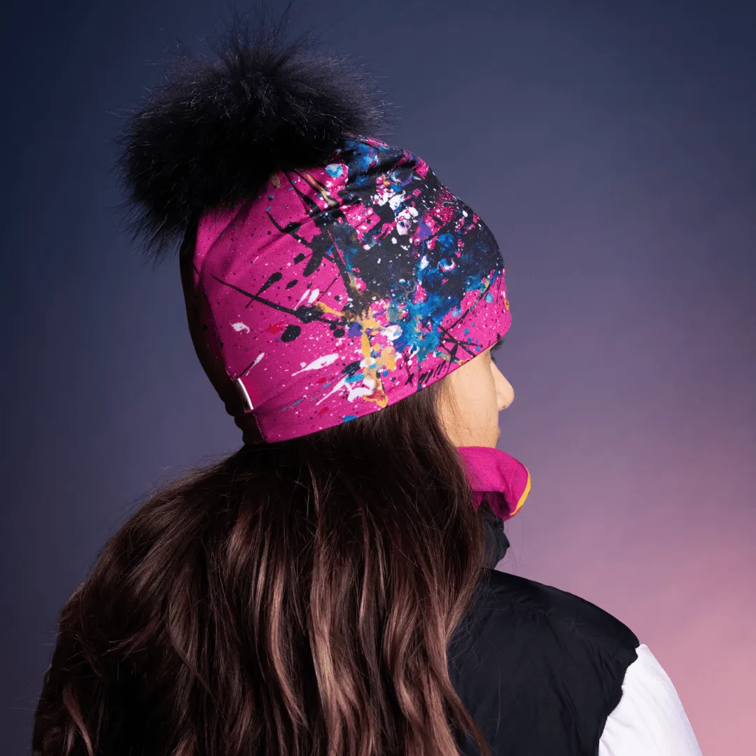 Nest Beanie with Black Removable Pompom for Women