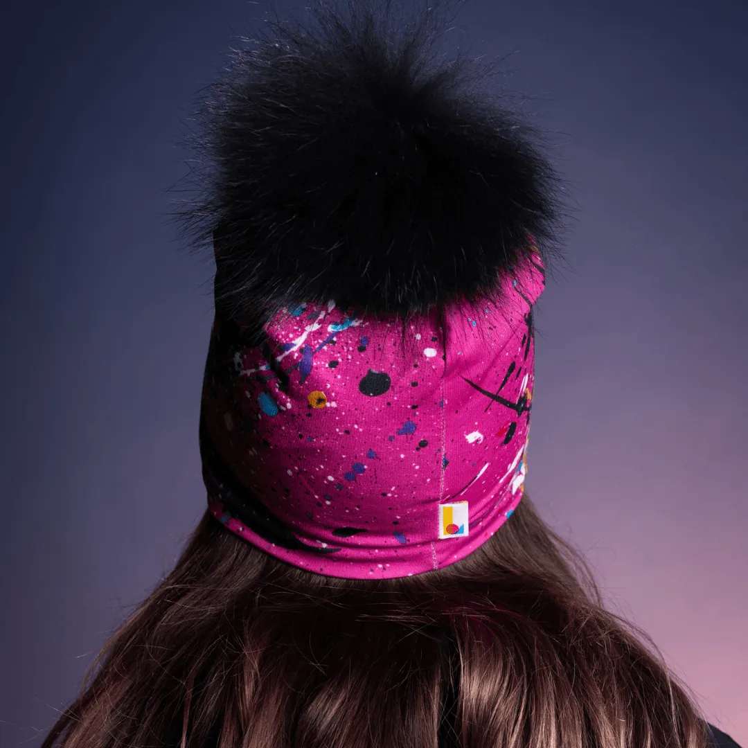 Nest Beanie with Black Removable Pompom for Women