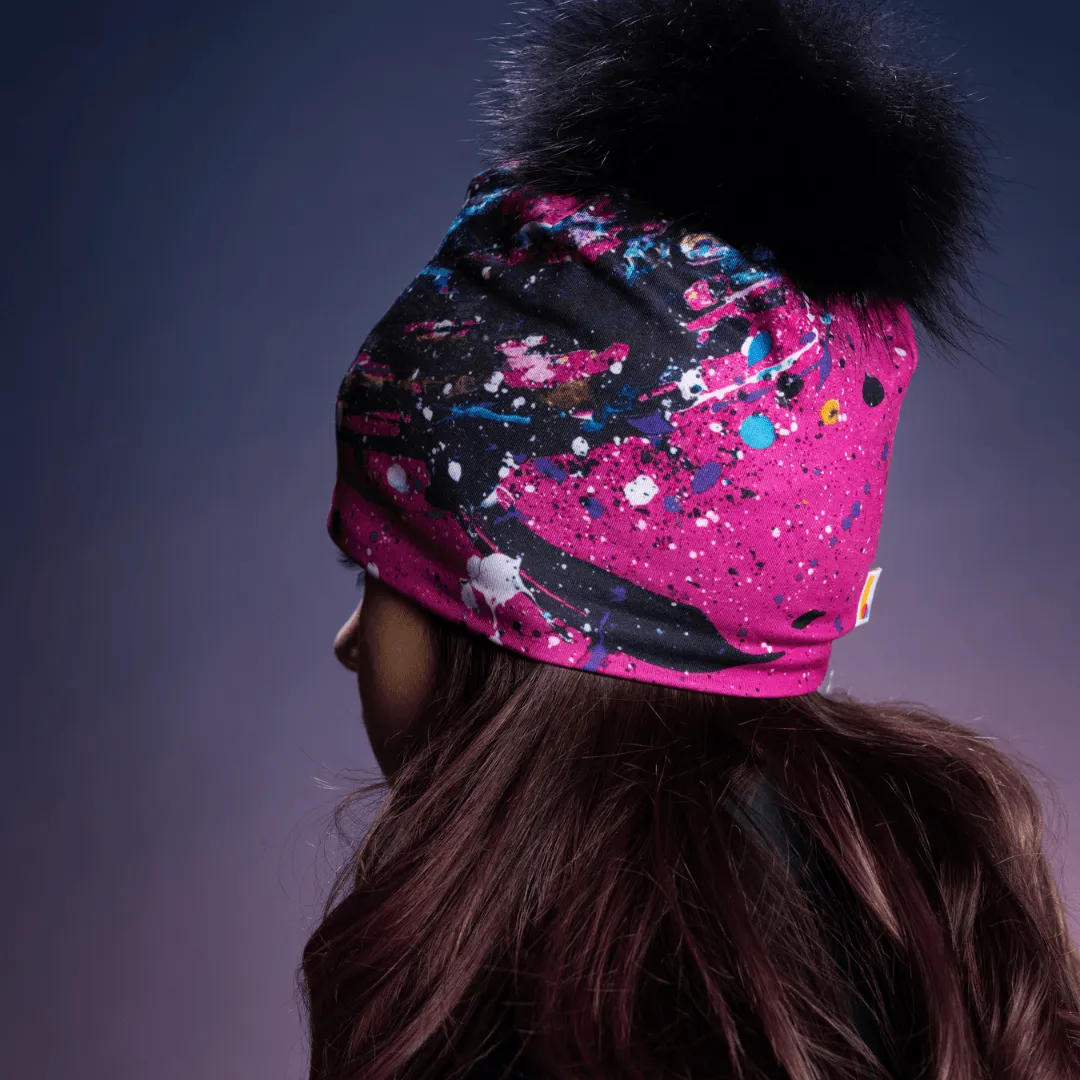 Nest Beanie with Black Removable Pompom for Women