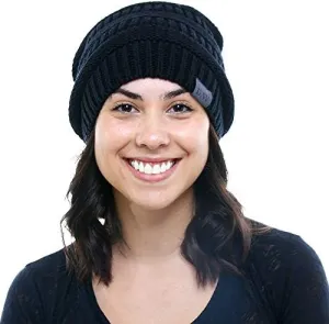 New Beautifully Warm Slouchy Beanie! Satin Lined, Black, One Size! B.W. Logo, Great Quality! Retails $46 