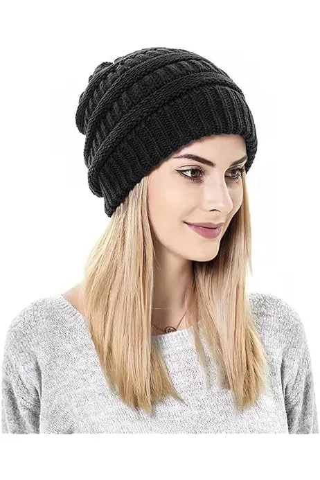 New Beautifully Warm Slouchy Beanie! Satin Lined, Black, One Size! B.W. Logo, Great Quality! Retails $46 