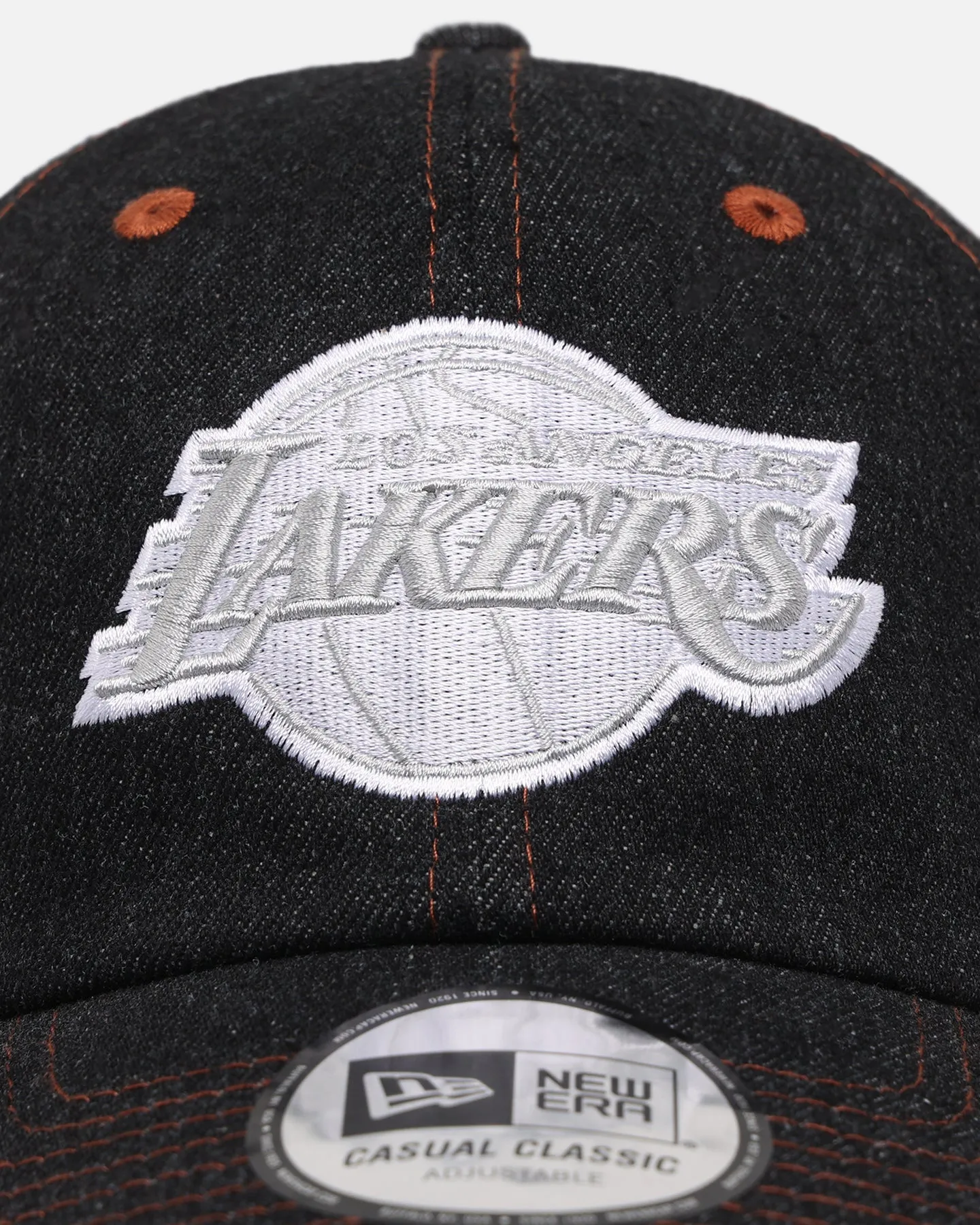 New Era Los Angeles Lakers "Black Denim" Classic Casual Strapback Black Denim/Rust Contrast