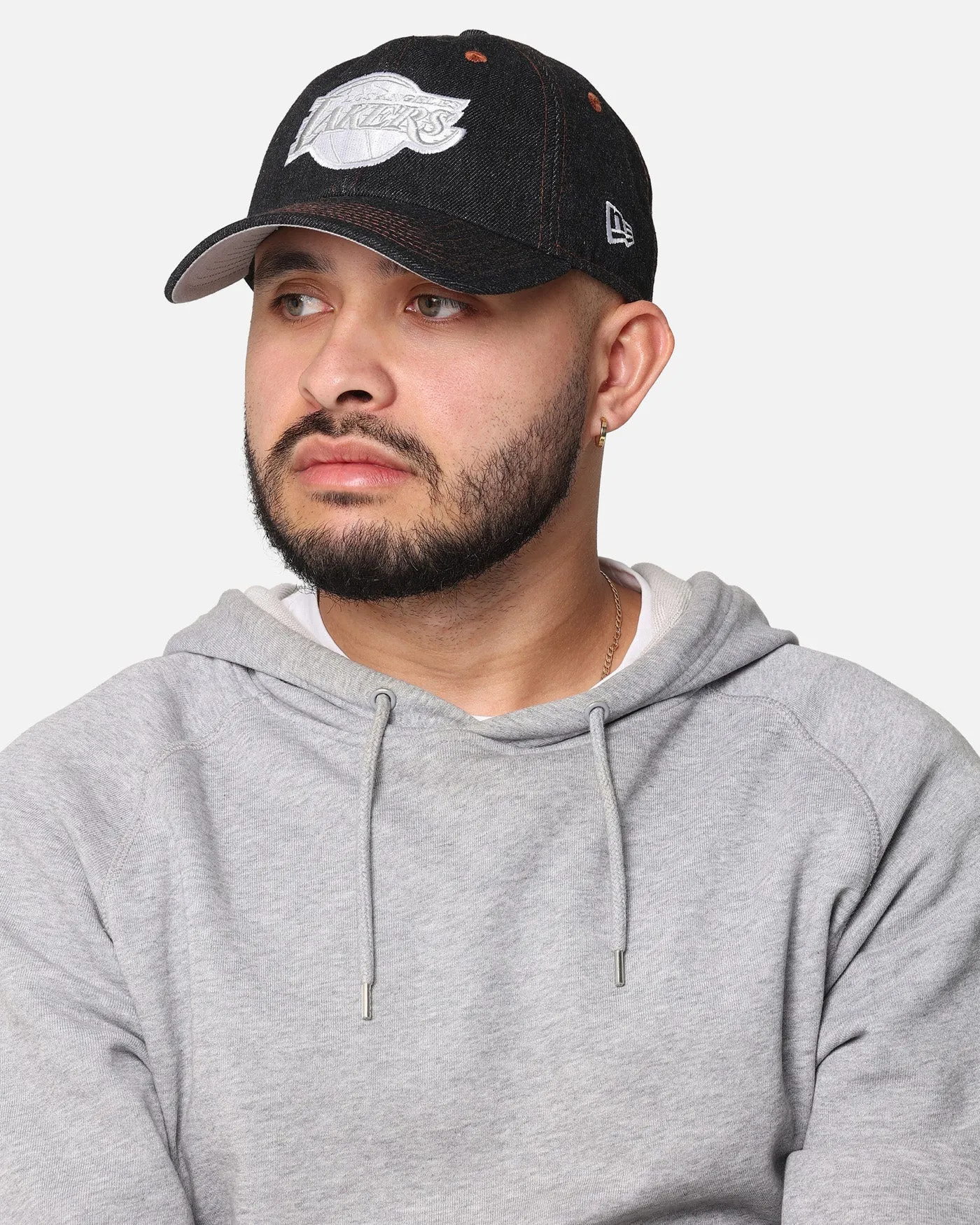 New Era Los Angeles Lakers "Black Denim" Classic Casual Strapback Black Denim/Rust Contrast