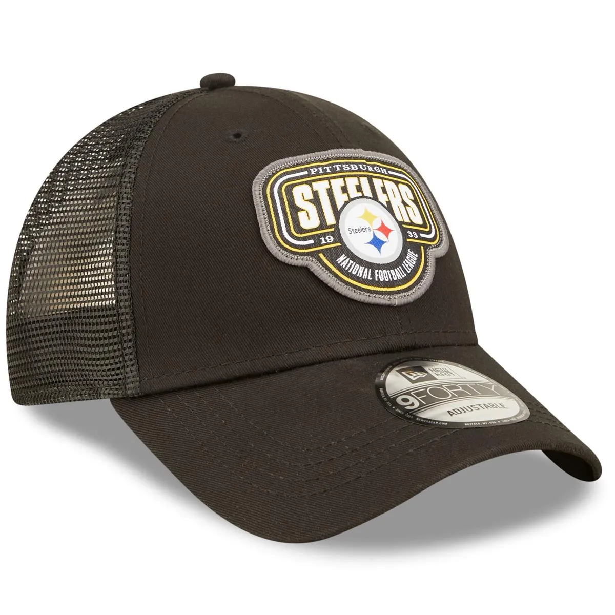 New Era NFL Men's Pittsburgh Steelers Logo Patch 9FORTY Adjustable Snapback Hat Black OSFM