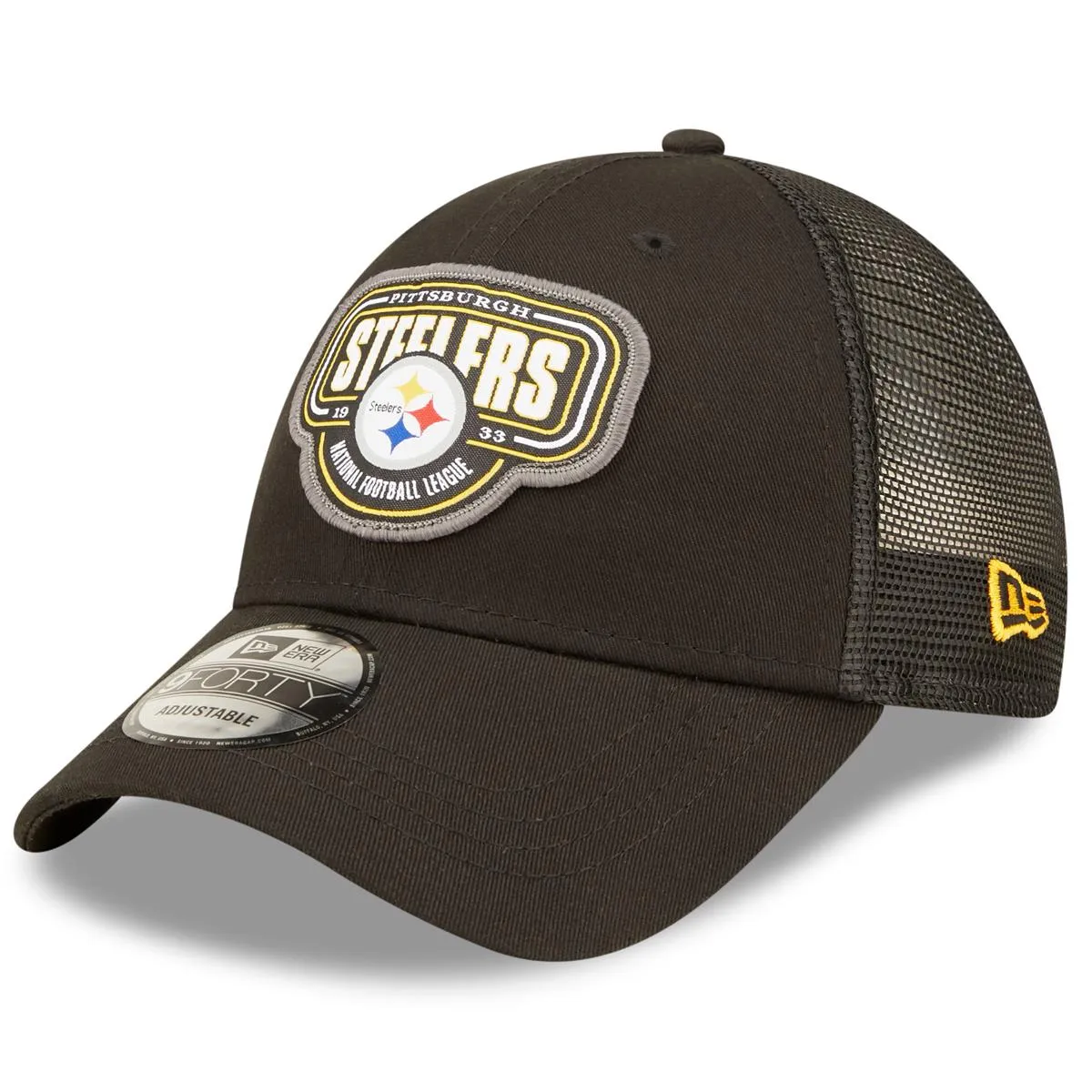 New Era NFL Men's Pittsburgh Steelers Logo Patch 9FORTY Adjustable Snapback Hat Black OSFM