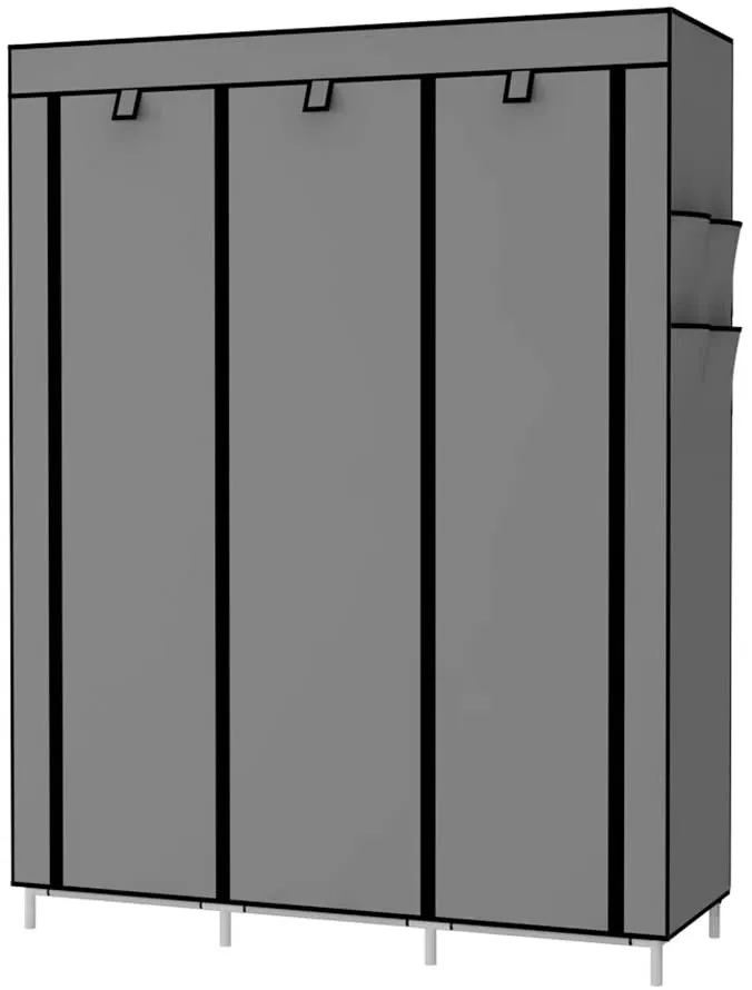 New in box! UDEAR Portable Wardrobe Closet Clothes Organizer No-Woven Fabric Cover with 6 Storage Shelves, 2 Hanging Sections and 4 Side Pockets, Grey