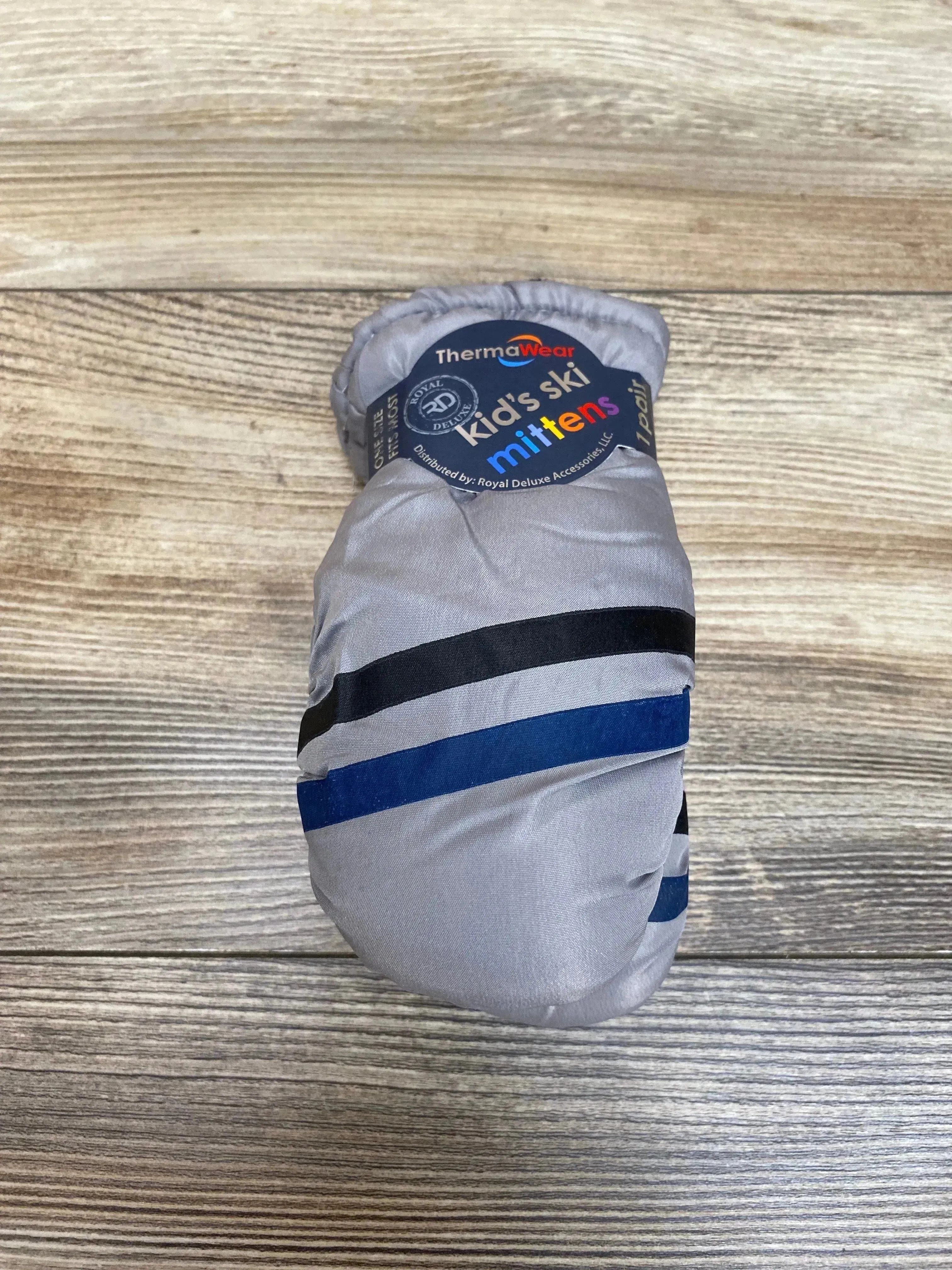 NEW ThermaWear Kid's Grey Ski Striped Mittens