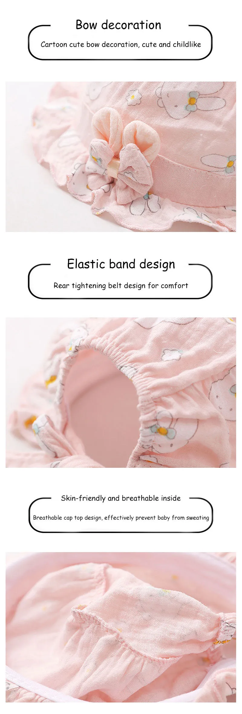 Newborn Baby Hat Cute Rabbit Bow Thin Cotton hat Baby Hat Breathable Sun Hat