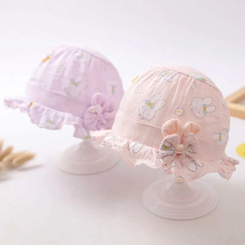 Newborn Baby Hat Cute Rabbit Bow Thin Cotton hat Baby Hat Breathable Sun Hat
