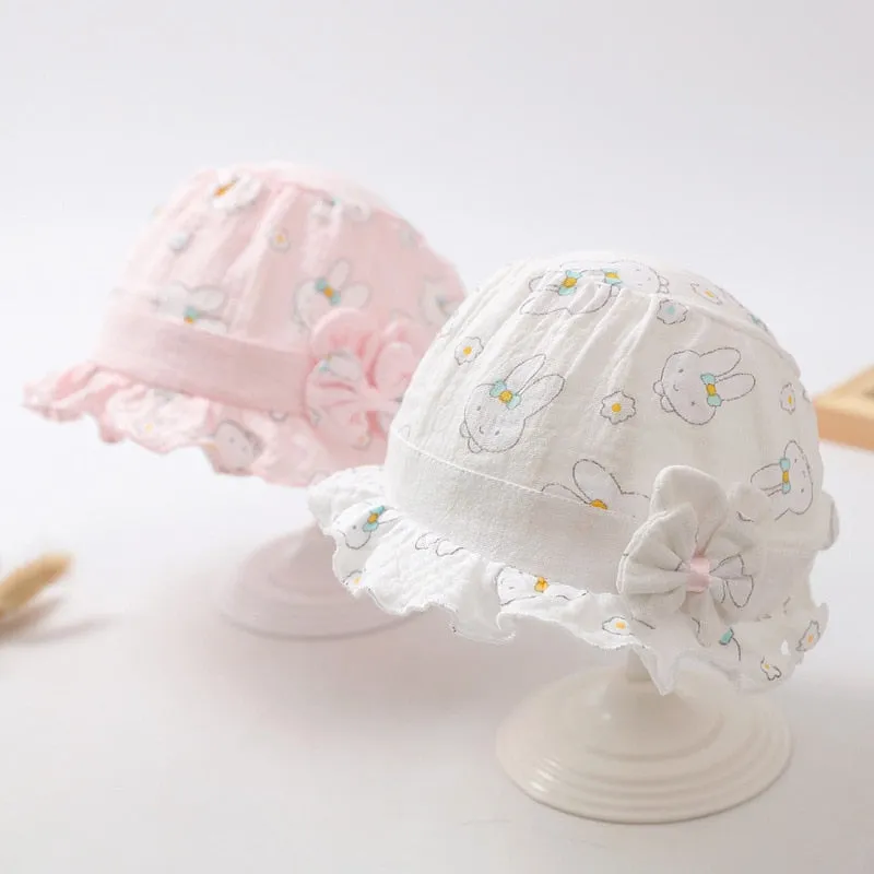 Newborn Baby Hat Cute Rabbit Bow Thin Cotton hat Baby Hat Breathable Sun Hat